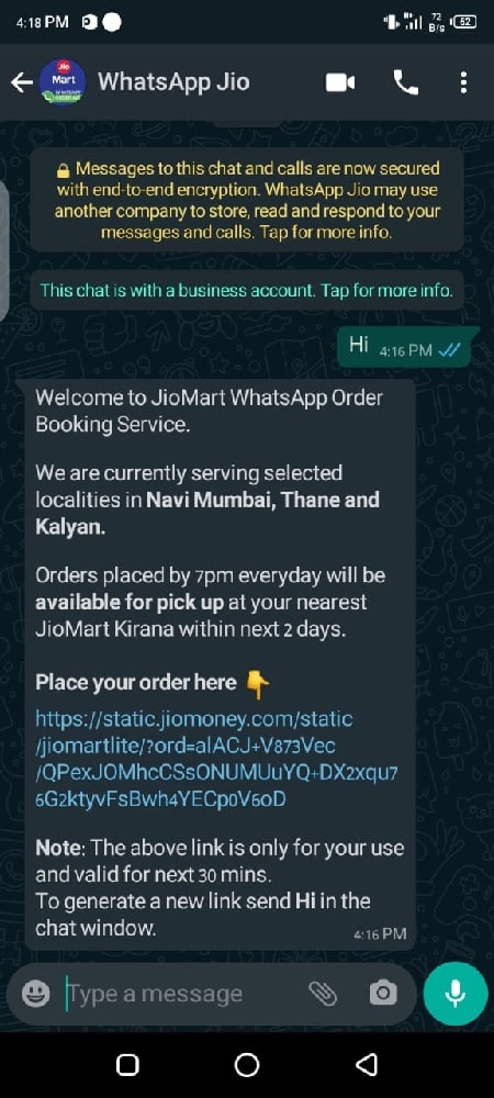 jiomart liên kết đặt hàng trực tuyến