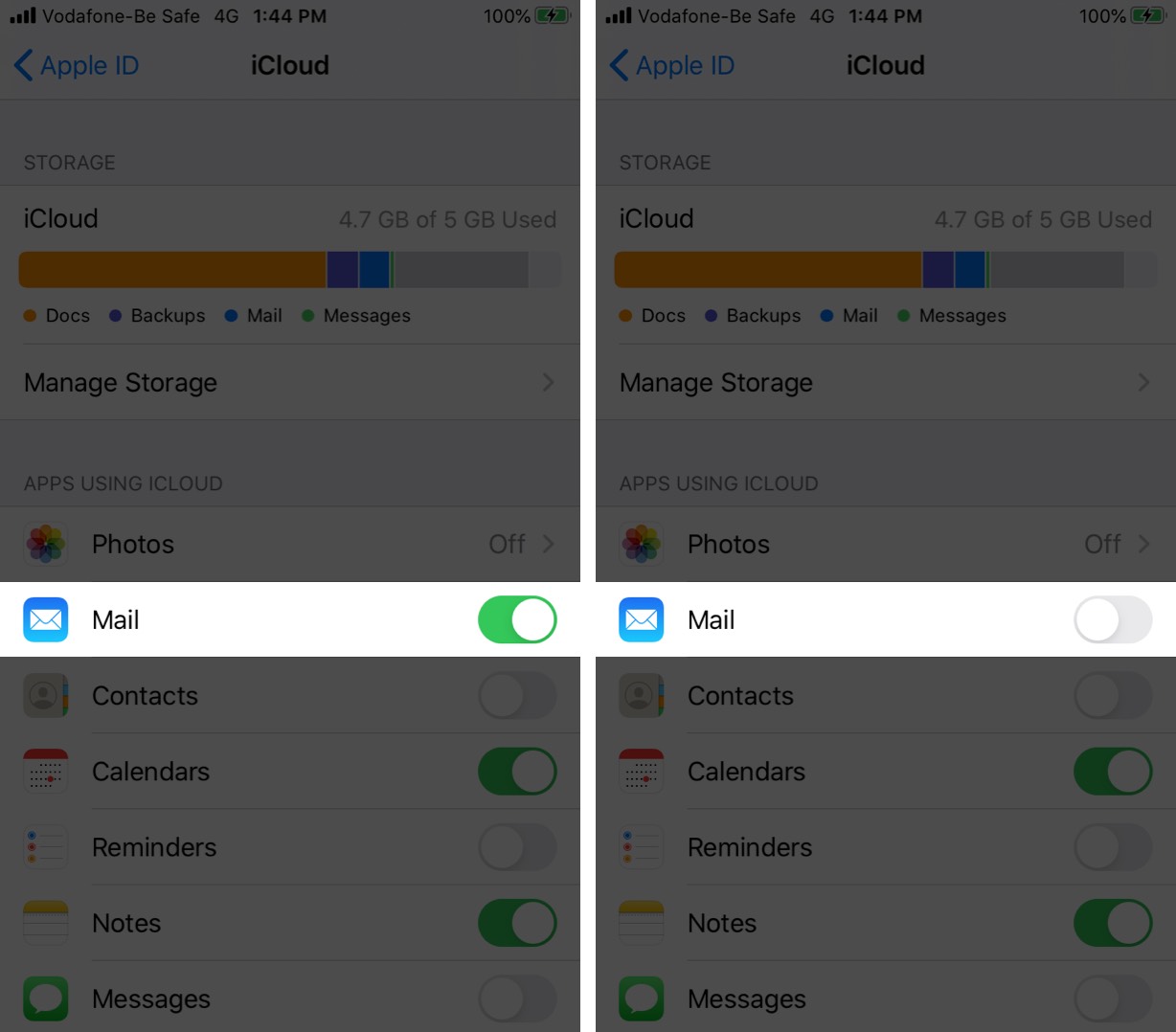 Отключить iCloud Mail на iPhone