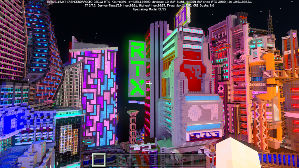 Thành phố tràn ngập ánh sáng trong Minecraft RTX