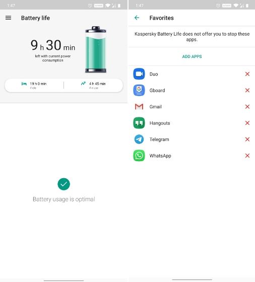 3. Время автономной работы Kaspersky: защита и усилитель - приложение-убийца для Android
