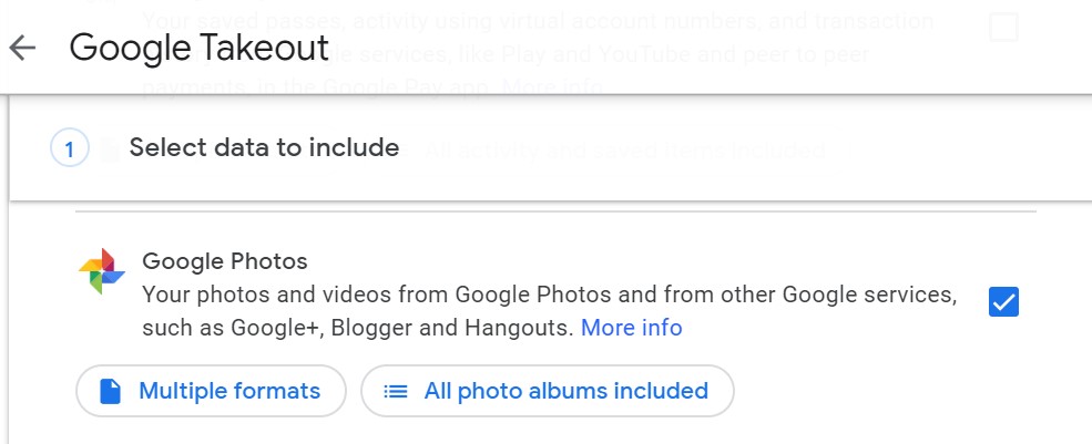 Google Takeout Chọn ứng dụng 
