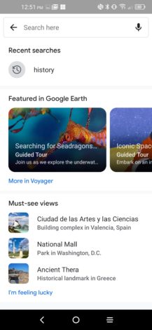 Có một giao diện tìm kiếm mới trong Google Earth hiển thị nội dung nổi bật, lịch sử tìm kiếm và hơn thế nữa 3 