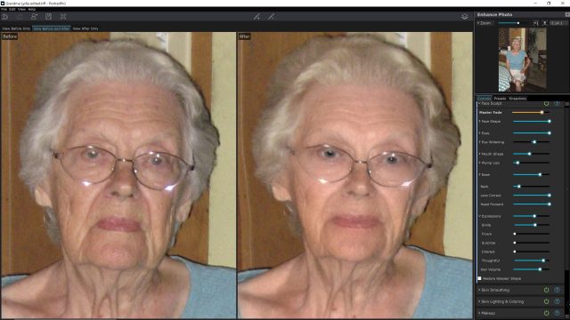 Sebelum dan selepas potret lama, dilakukan dari JPEG dalam kamera