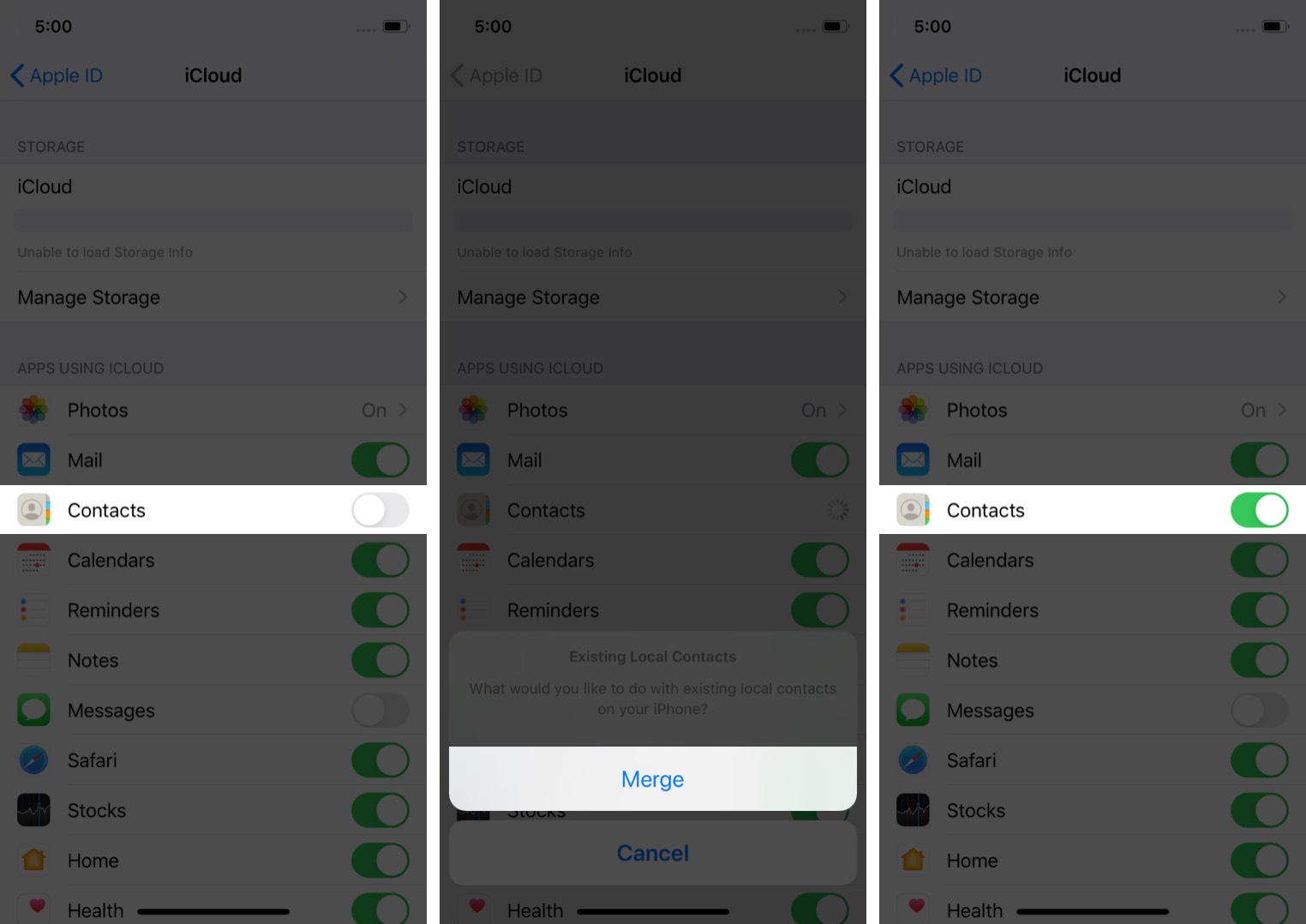 Scal kontakty, aby przywrócić usunięte kontakty iPhone z ustawień za pomocą icloud na iPhone