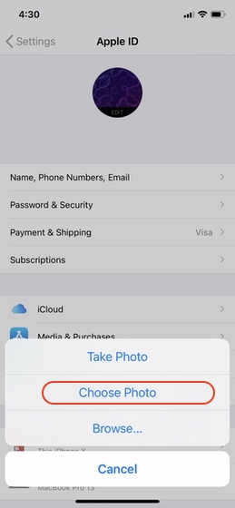 Gambar Profil Penukaran 3 dihidupkan Apple ID