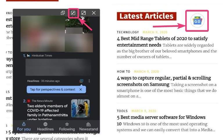 Maximize or Minimize apps in pop-up view Android 