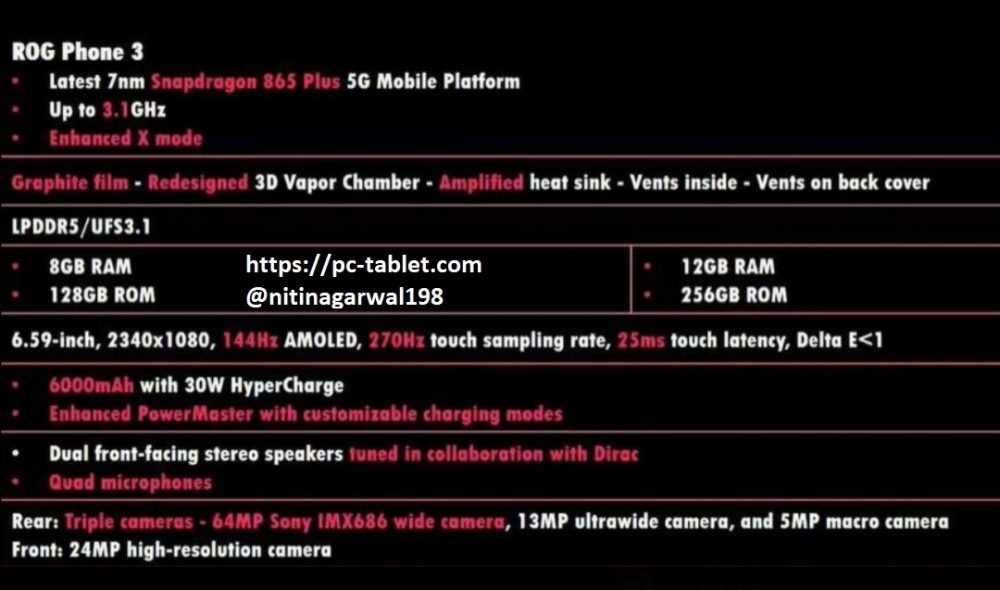 Telefon Asus ROG 3 mengesahkan spesifikasi terperinci [Exclusive Leak]