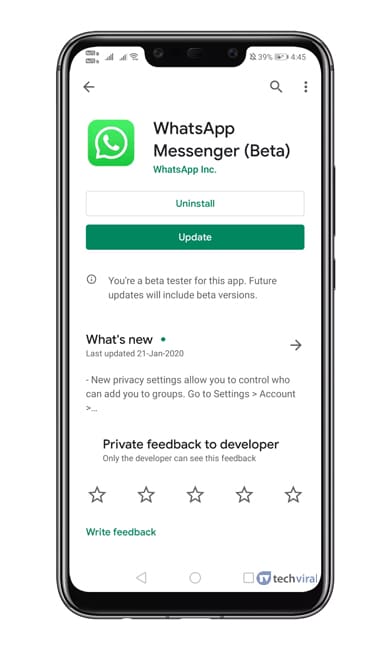 Aktualizujte aplikáciu WhatsApp Beta