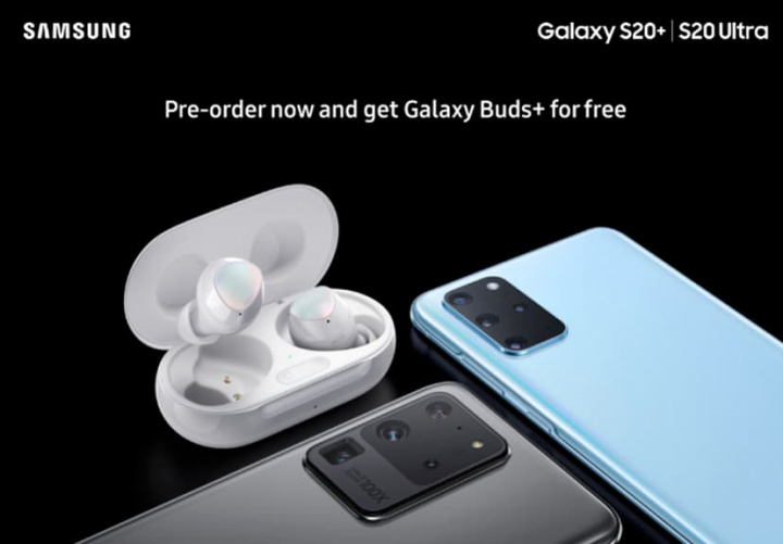 Dizajn spoločnosti Samsung Galaxy S20 a Galaxy Buds + sa objaví v reklamnom plagáte