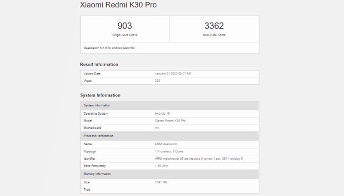 Zoznam Redmi K30 Pro Geekbench odhaľuje pamäť Snapdragon 865 a 8 GB RAM 118
