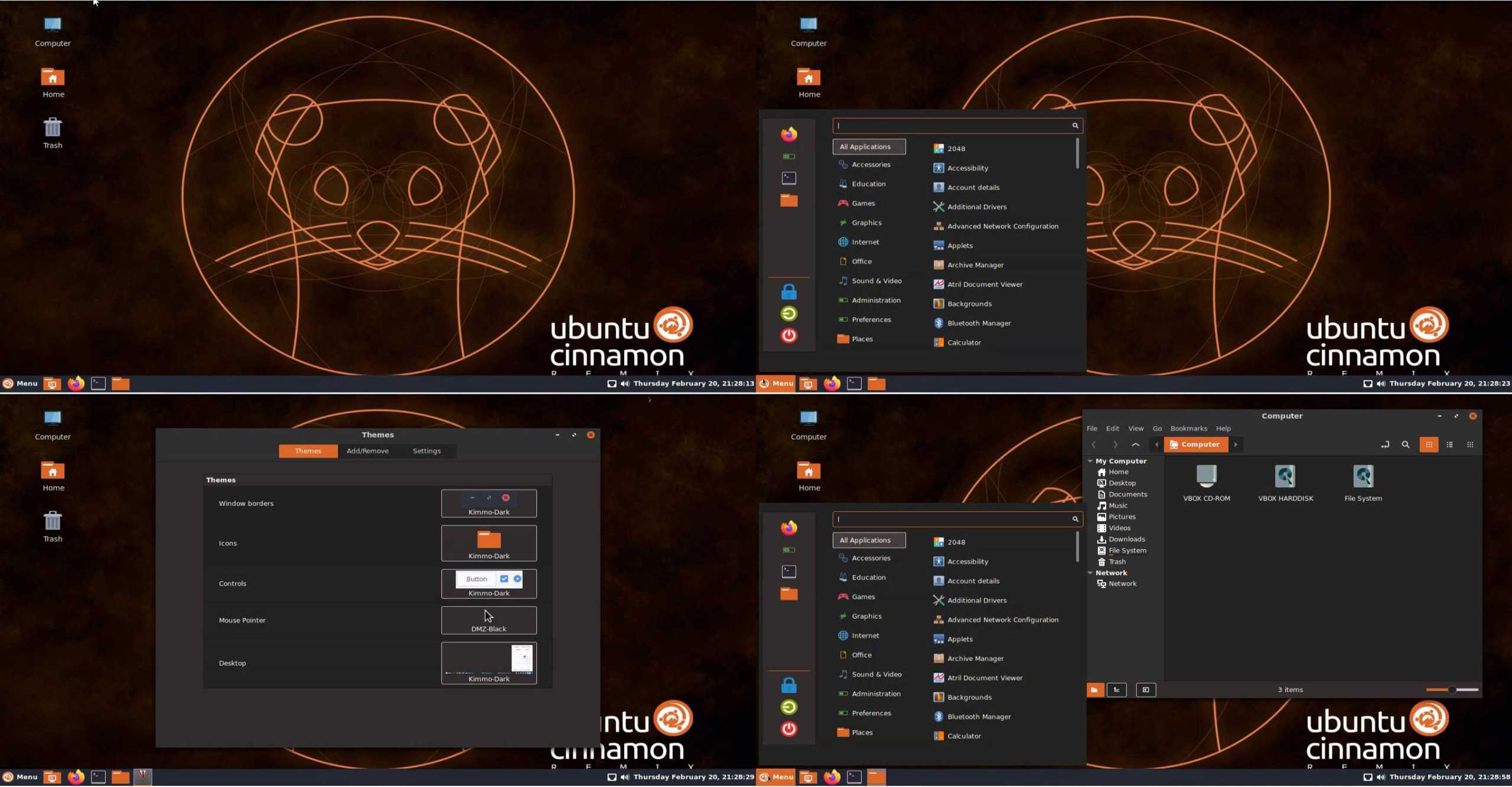 Snímka obrazovky rozhrania Ubuntu Cinnamon Remix