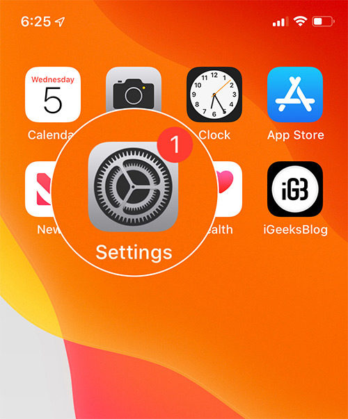 Otvorte aplikáciu Nastavenia na iPhone so systémom iOS 13
