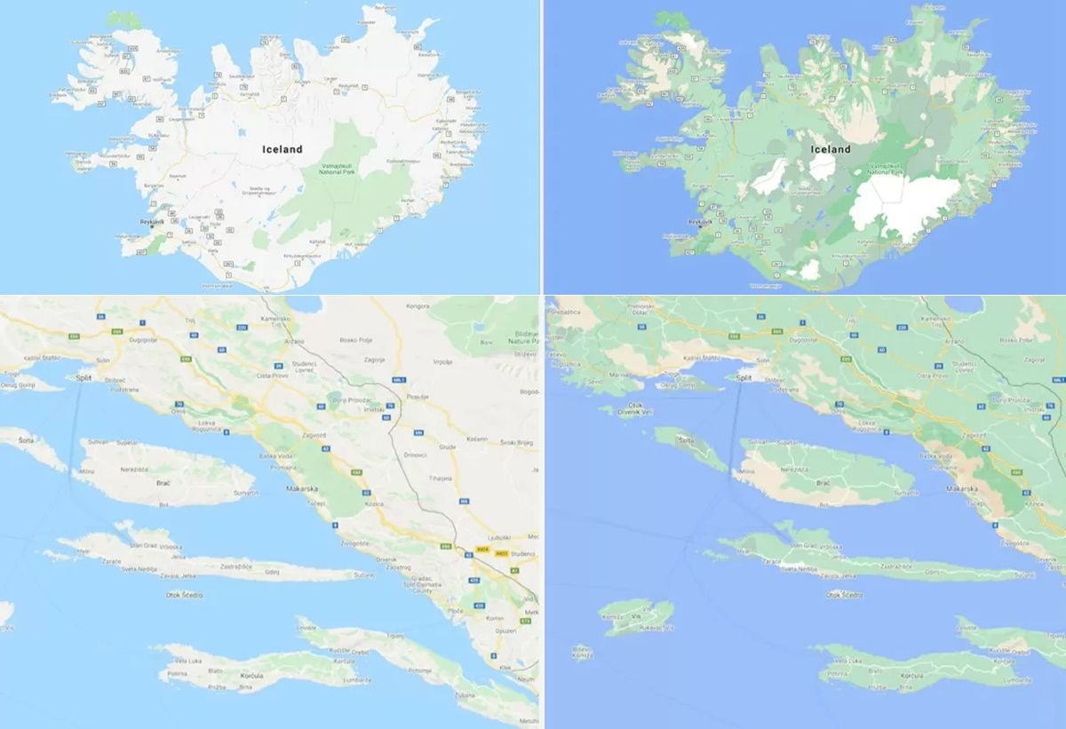 google mapy stará mapa vs nová farebná mapa